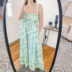 J Crew Gathered Tank Midi Dress Lime Cherry Blossoms 6